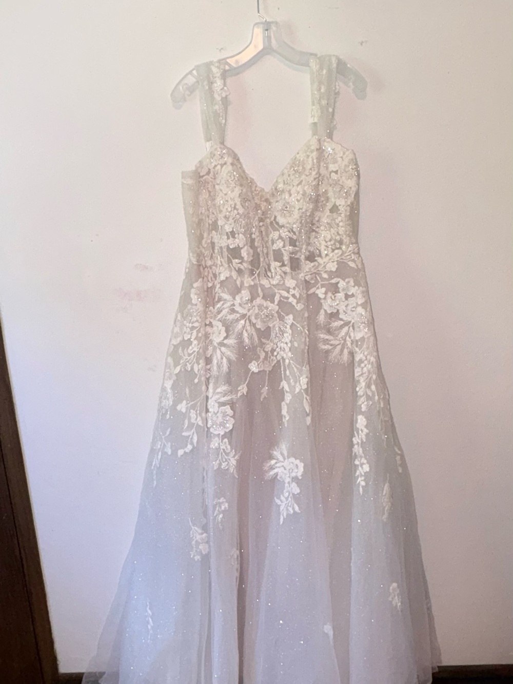 Cashmere Ivory Floral Lace A-Line Galina signature Dress with sparkle tulle